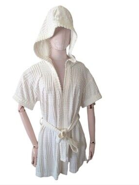 Anthropologie cream hooded terry coverup size Small